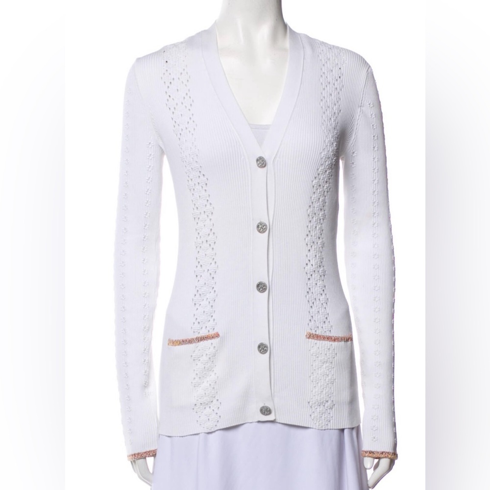 Authentic CHANEL White Cardigan Sweater top